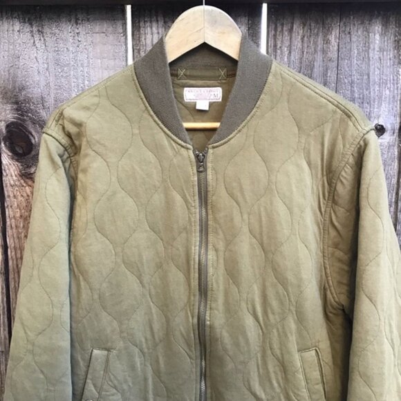 Wallace & Barnes khaki army green full zip quilted bomber jacket mens medium - Picture 2 of 8